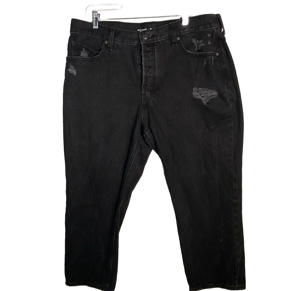 Old Navy High Rise Black Jeans Women’s Sz 16 Slouchy Straight Button Fly